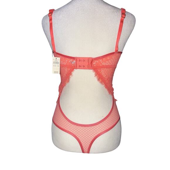 Aerie Show Off‎ Unlined Lace Bodysuit Size 32DD Pink Sexy Sheer Lingerie - Picture 4 of 8